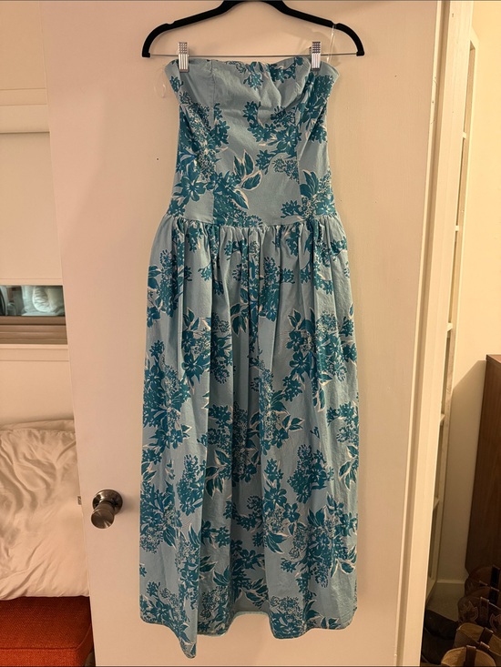 Peppermayo Dresses & Skirts - PEPPERMAYO Strapless Aqua Blue Floral Midi Dress